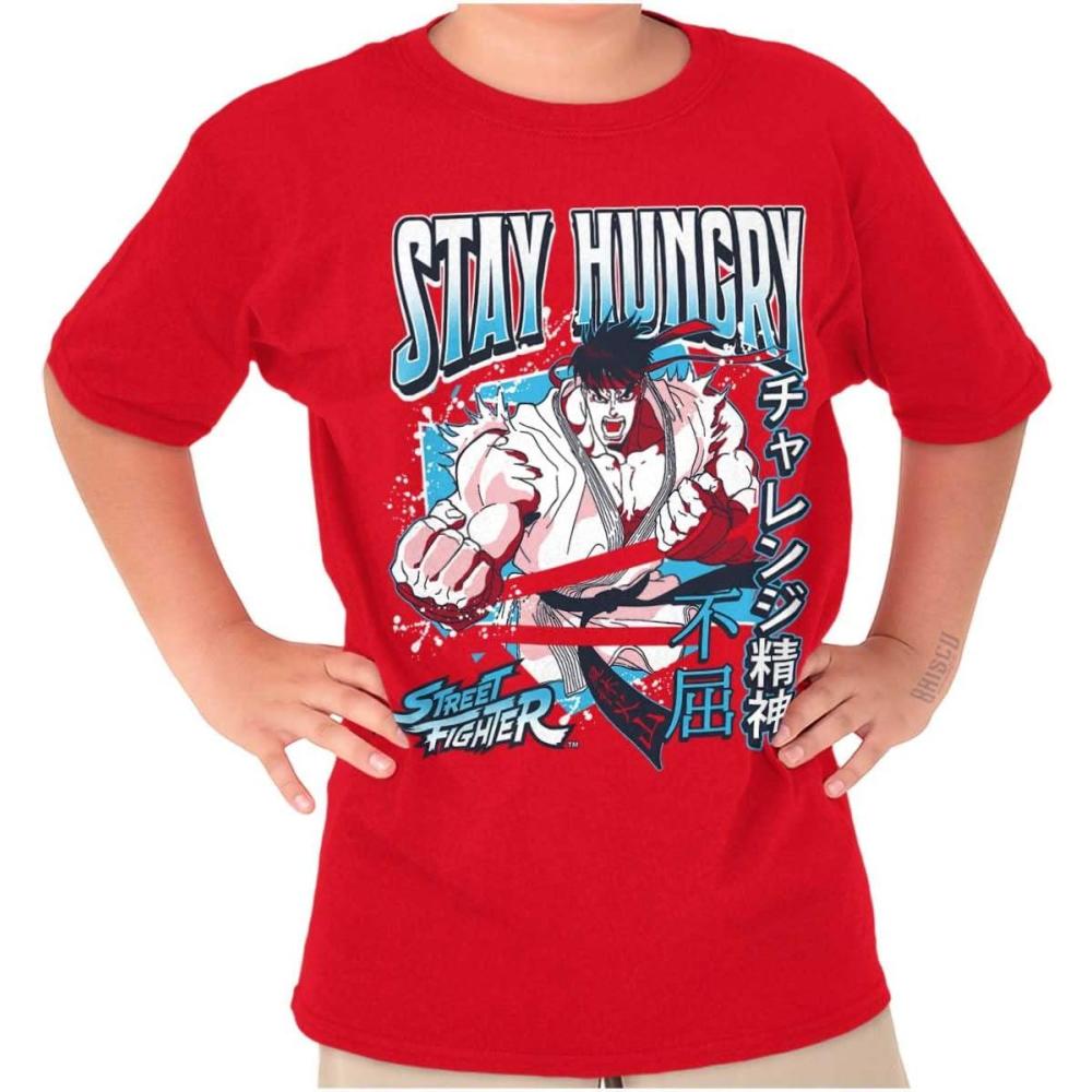 imageStreet Fighter Ryu Stay Hungry Boys Kids T Shirt Tees TopsRed