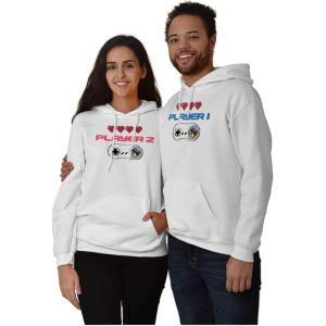 Brisco Brands Gaming Set Couples Siblings BFF Gamer Hoodie Hooded Sweatshirt Men(Player Two – White)