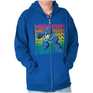 Brisco Brands Mega Man 90s Anime Cartoon Character Zip Up Hoodie Mens Womens(Royal)