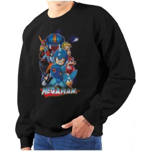 Brisco Brands Mega Man Characters Retro 1990s Gamer Sweatshirt for Men or Women(Black)