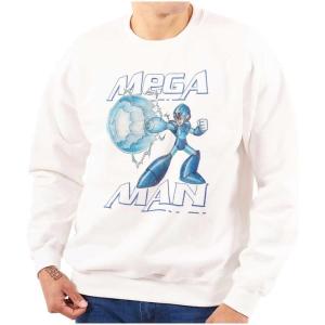 Brisco Brands Mega Man Classic 90s Anime Character Sweatshirt for Men or Women(White)