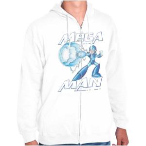 Brisco Brands Mega Man Classic 90s Anime Character Zip Up Hoodie Mens Womens(White)