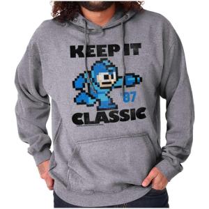 Brisco Brands Mega Man Keep it Classic 80s Gaming Hoodie Sweatshirt Women Men(Sport Grey)