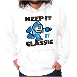 Brisco Brands Mega Man Keep it Classic 80s Gaming Hoodie Sweatshirt Women Men(White)