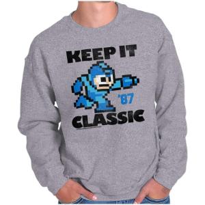 Brisco Brands Mega Man Keep it Classic 80s Gaming Sweatshirt for Men or Women(Sport Grey)