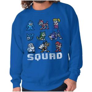 Brisco Brands Mega Man Squad Goals Game Characters Sweatshirt for Men or Women(Royal)