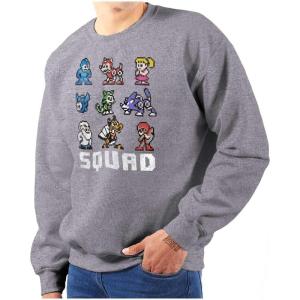 Brisco Brands Mega Man Squad Goals Game Characters Sweatshirt for Men or Women(Sport Grey)