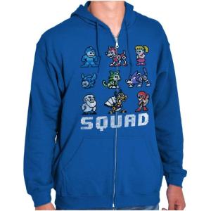 Brisco Brands Mega Man Squad Goals Game Characters Zip Up Hoodie Mens Womens(Royal)