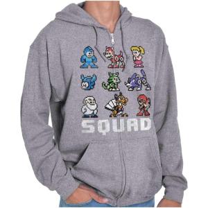 Brisco Brands Mega Man Squad Goals Game Characters Zip Up Hoodie Mens Womens(Sport Grey)