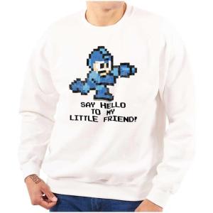 Brisco Brands Mega Man Video Game 8bit Gaming Nerd Sweatshirt for Men or Women(White)