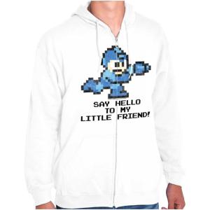 Brisco Brands Mega Man Video Game 8bit Gaming Nerd Zip Up Hoodie Mens Womens(White)