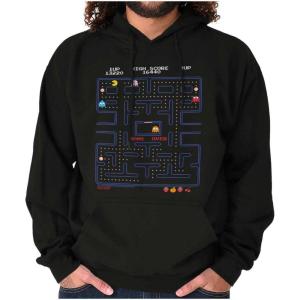Brisco Brands PACMAN Game Over Retro Video Gaming Hoodie Sweatshirt Women Men(Black)