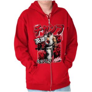 Brisco Brands Retro Kanji Street Fighter Ryu Zip Hoodie Sweatshirt Men(Red)