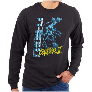 Brisco Brands Street Fighter 90s Gamer Chun-Li Long Sleeve Tshirt Men Women(Black)