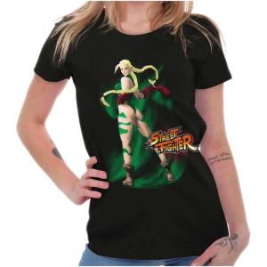 Brisco Brands Street Fighter Cammy 90s Video Gamer Womens Slim Fit Graphic Tee(Black)