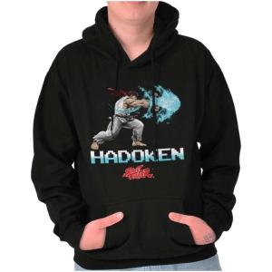 Brisco Brands Street Fighter Hadoken Gamer Hoodie Sweatshirt Women Men(Black)