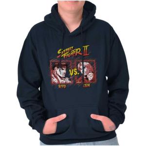 Brisco Brands Street Fighter Ryu Ken 90s Gamer Hoodie Sweatshirt Women Men(Navy)