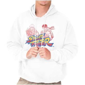 Brisco Brands Street Fighter Ryu Luke 90s Gamer Hoodie Sweatshirt Women Men(White)