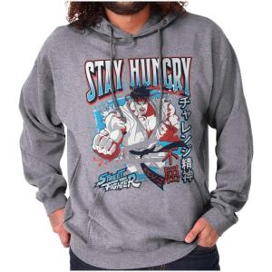 Brisco Brands Street Fighter Ryu Stay Hungry Hoodie Hooded Sweatshirt Men(Sport Grey)
