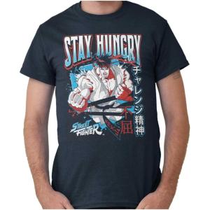 Brisco Brands Street Fighter Ryu Stay Hungry Mens Graphic T Shirt Tees(Navy)
