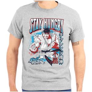 Brisco Brands Street Fighter Ryu Stay Hungry Mens Graphic T Shirt Tees(Sport Grey)