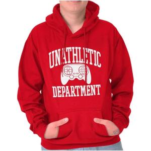 Brisco Brands Unathletic Department Video Game Nerd Hoodie Sweatshirt Women Men(Red)