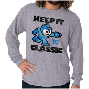 Mega Man Keep it Classic 80s Gaming Long Sleeve Tshirt Men Women(Sport Grey)