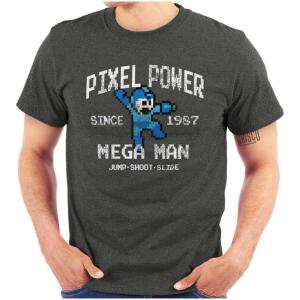 Mega Man Pixel Power 80s 8bit Gamer Graphic T Shirt Men or Women(Dark Heather)