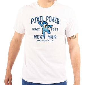 Mega Man Pixel Power 80s 8bit Gamer Graphic T Shirt Men or Women(White)