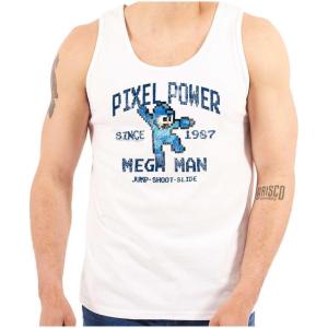 Mega Man Pixel Power 80s 8bit Gamer Tank Top T Shirts Men Women(White)