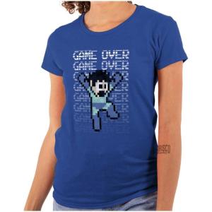 Mega Man Retro 90s 8bit Video Game Womens Slim Fit Graphic Tee(Royal)