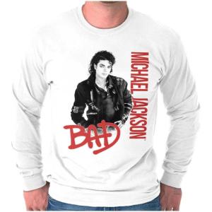 Michael Jackson Bad Music Album Cover Long Sleeve Tshirt Men Women(White)