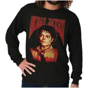 Michael Jackson Thriller Pop Portait Long Sleeve Tshirt Men Women(Black)