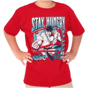 Street Fighter Ryu Stay Hungry Boys Kids T Shirt Tees Tops(Red)