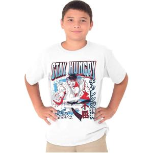 Street Fighter Ryu Stay Hungry Boys Kids T Shirt Tees Tops(White)