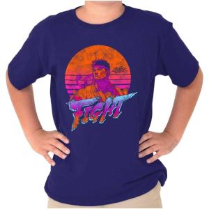 Street Fighter Vintage Ryu Sunset Crewneck T Shirts Boy Girl(Purple)