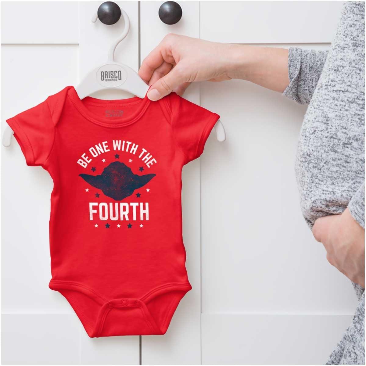 imageBrisco Brands Be One With The Fourth America Pun Baby Romper Boys or GirlsRed