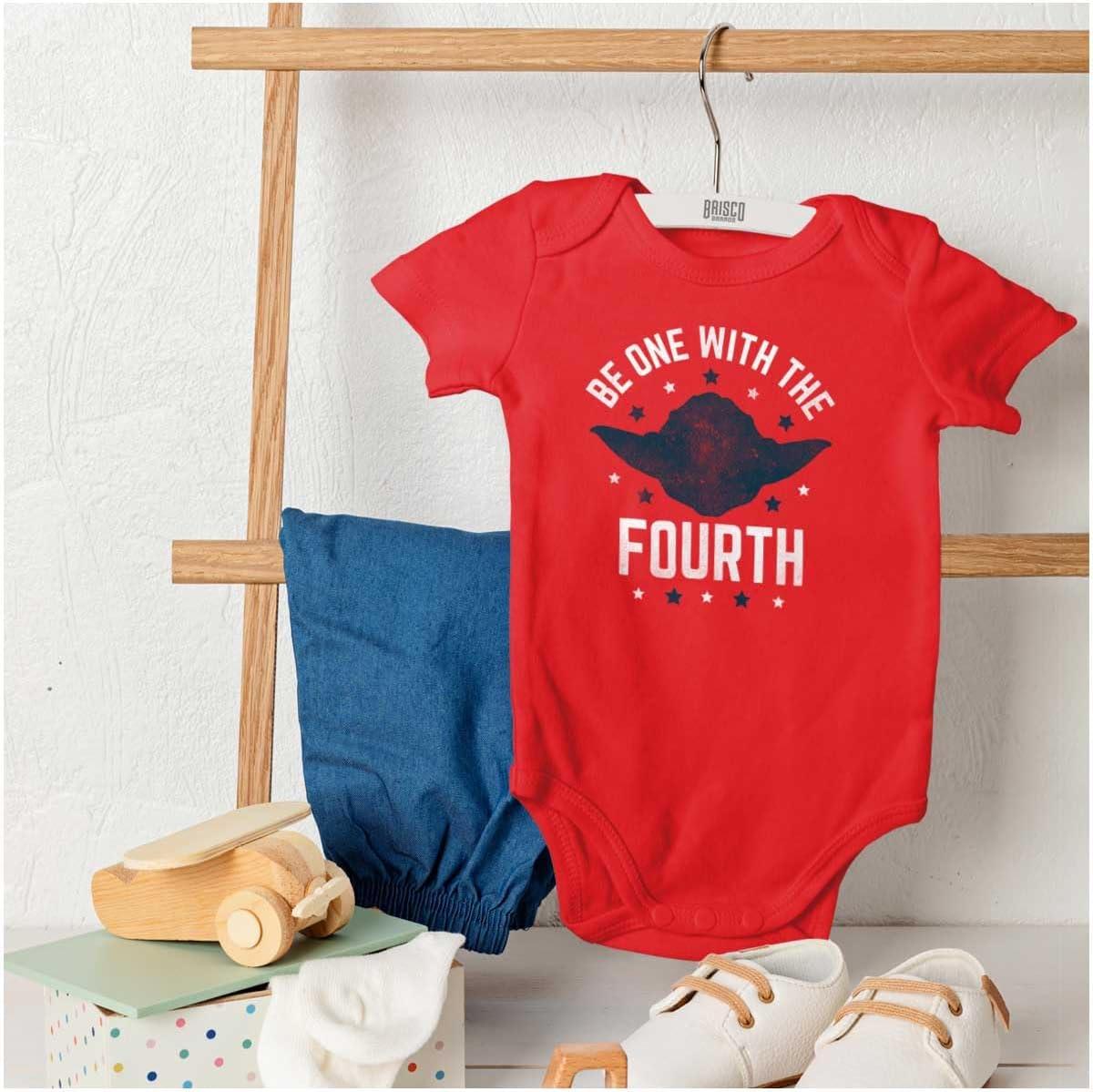 imageBrisco Brands Be One With The Fourth America Pun Baby Romper Boys or GirlsRed
