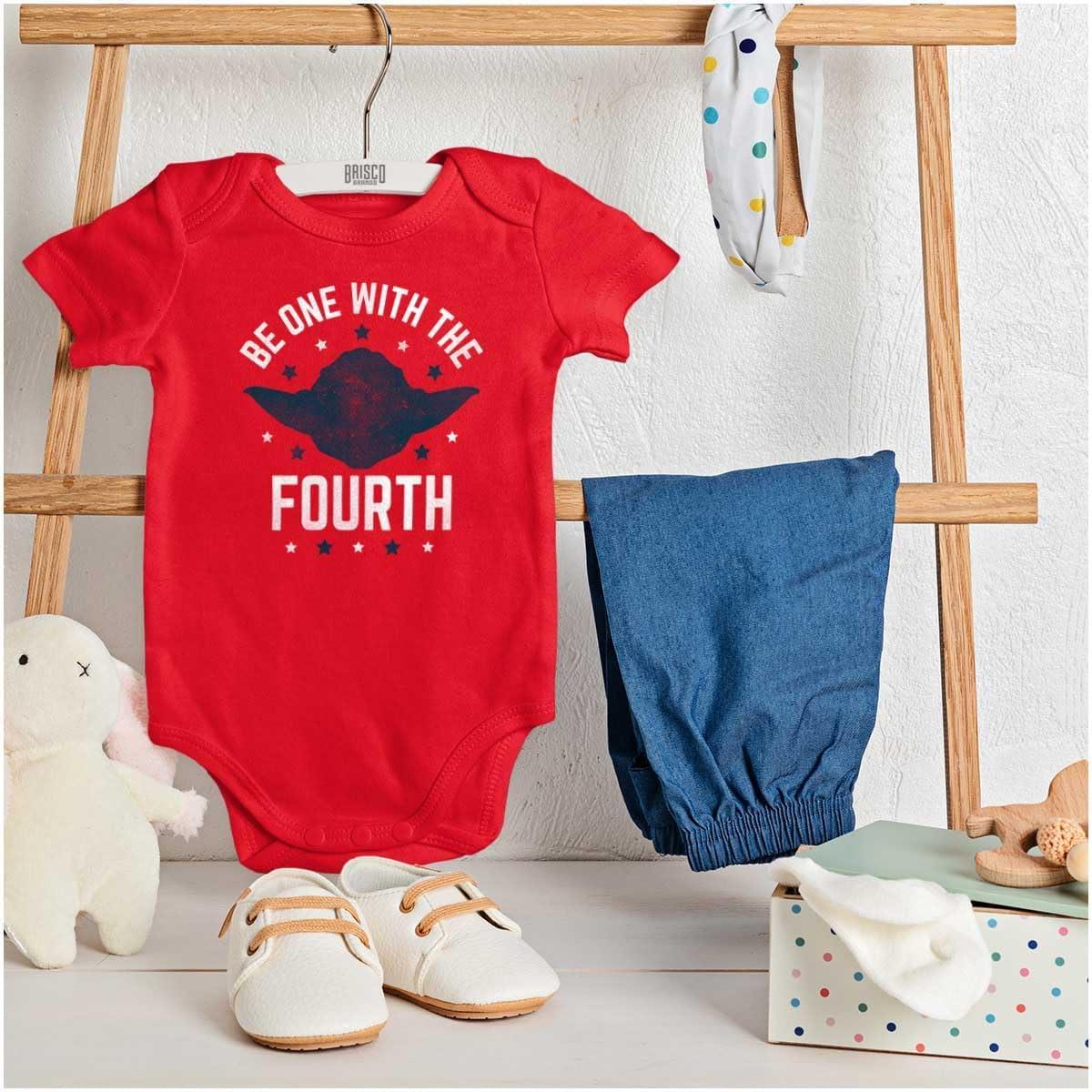 imageBrisco Brands Be One With The Fourth America Pun Baby Romper Boys or GirlsRed