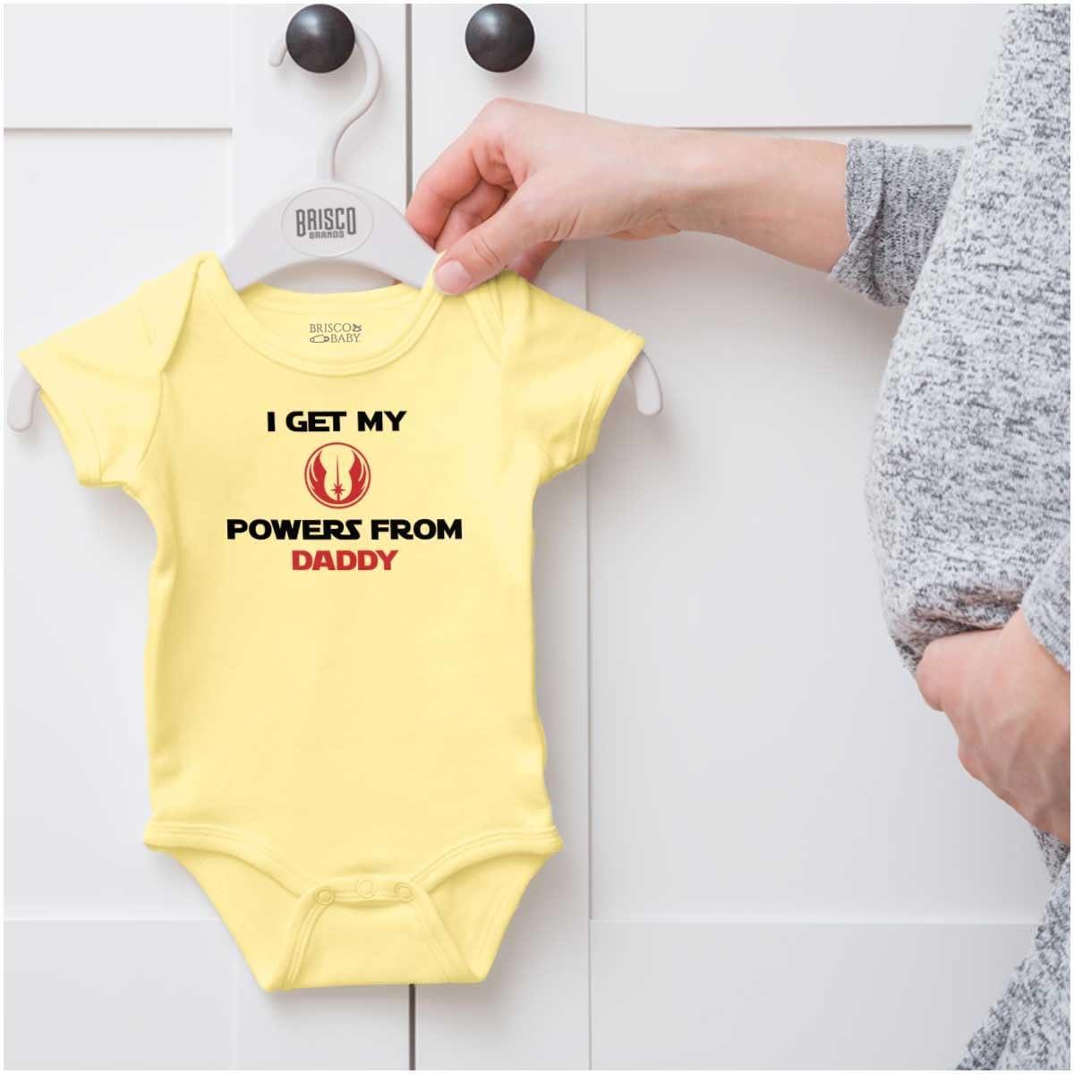 imageBrisco Brands Get Powers From My Daddy Dark Galaxy Baby Romper Boys or GirlsBanana