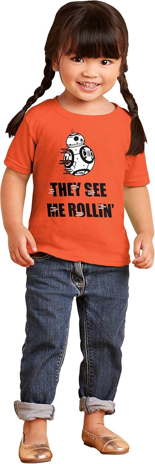imageBrisco Brands They See Me Rollin Space Robot Galaxy Toddler Boy Girl T ShirtOrange