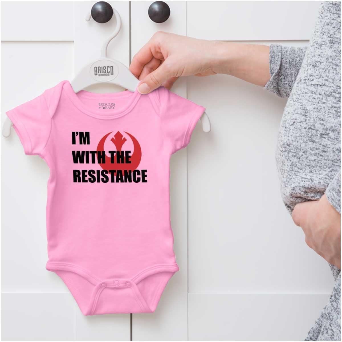 imageBrisco Brands With The Resistance Dark Galaxy Hero Baby Romper Boys or GirlsPink