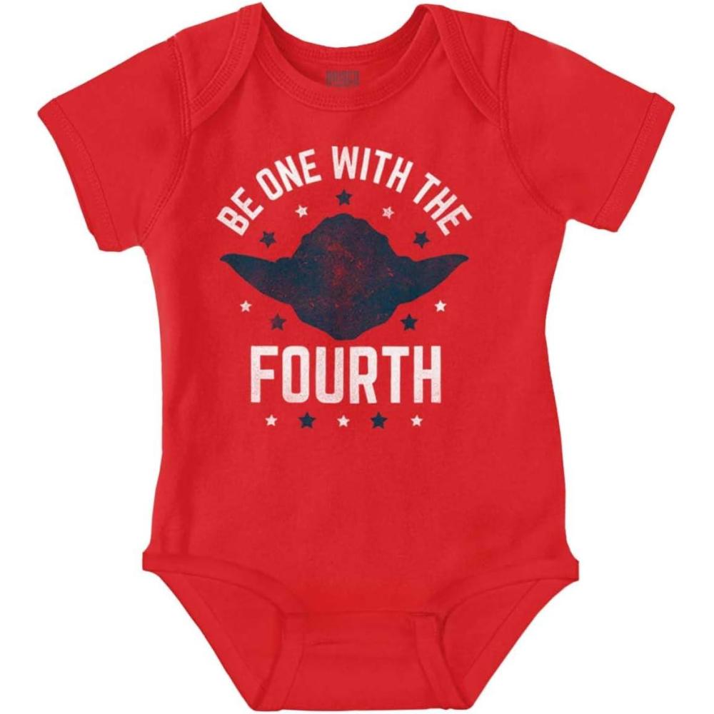 imageBrisco Brands Be One With The Fourth America Pun Baby Romper Boys or GirlsRed