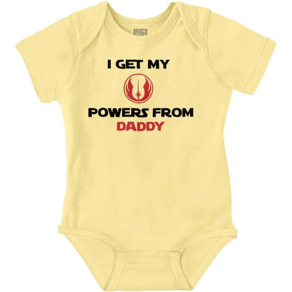 imageBrisco Brands Get Powers From My Daddy Dark Galaxy Baby Romper Boys or GirlsBanana