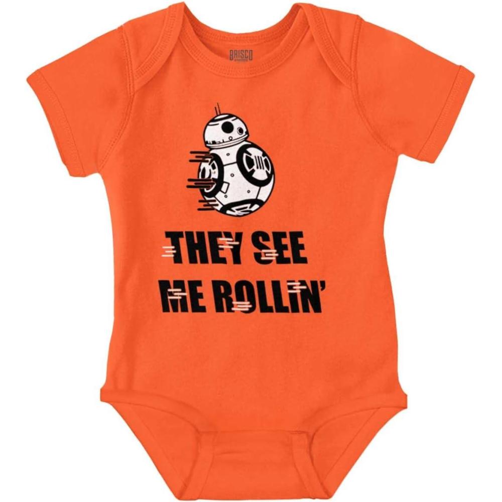 imageBrisco Brands They See Me Rollin Space Robot Galaxy Baby Romper Boys or GirlsOrange