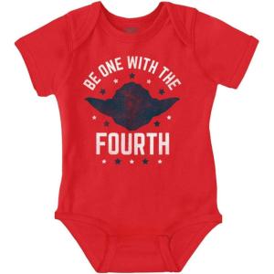 Brisco Brands Be One With The Fourth America Pun Baby Romper Boys or Girls(Red)