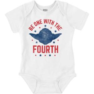 Brisco Brands Be One With The Fourth America Pun Baby Romper Boys or Girls(White)