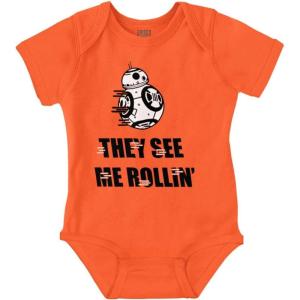 Brisco Brands They See Me Rollin Space Robot Galaxy Baby Romper Boys or Girls(Orange)