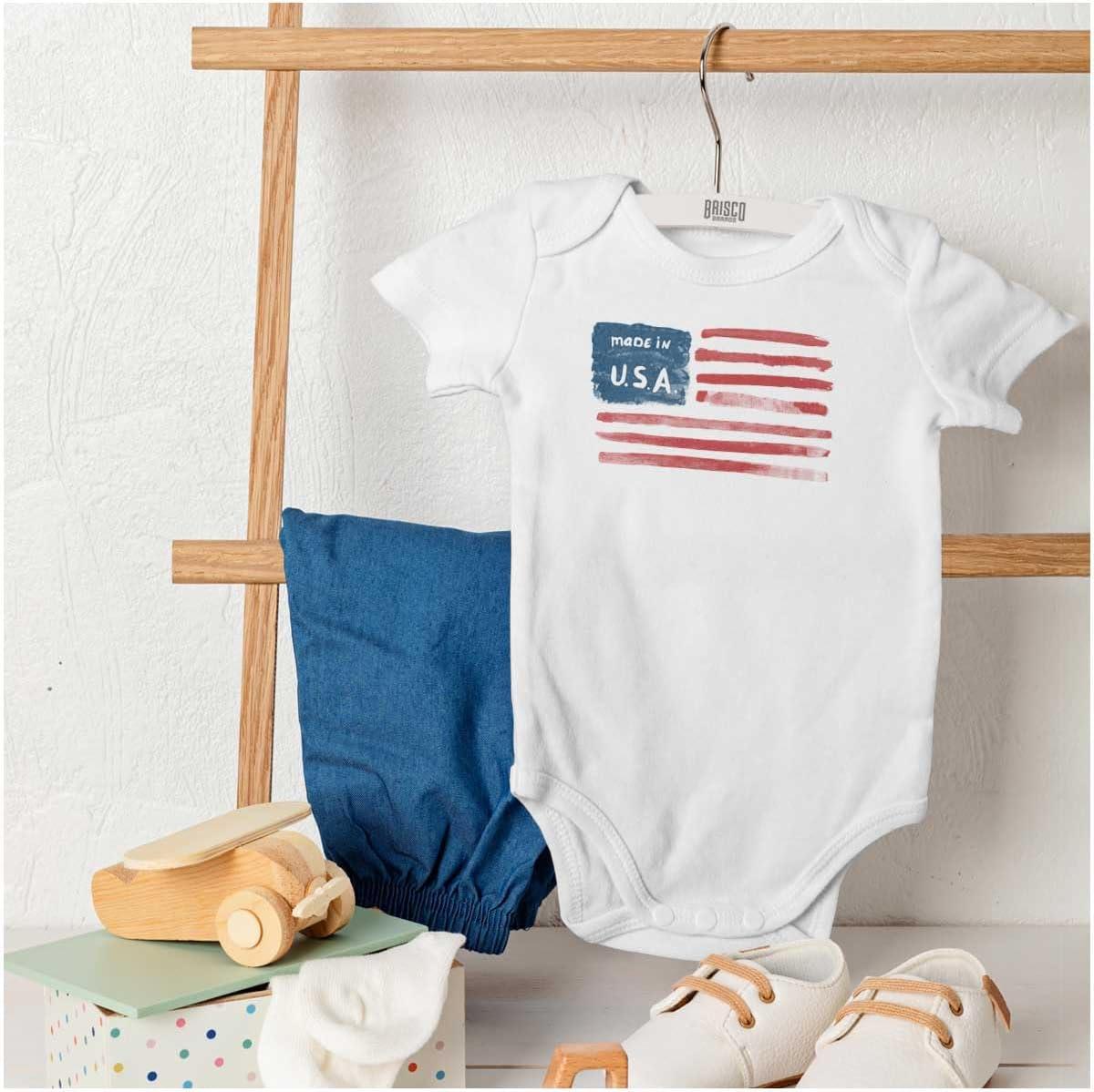 imageBrisco Brands Made in USA County Map American Flag Baby Romper Boys or GirlsWhite