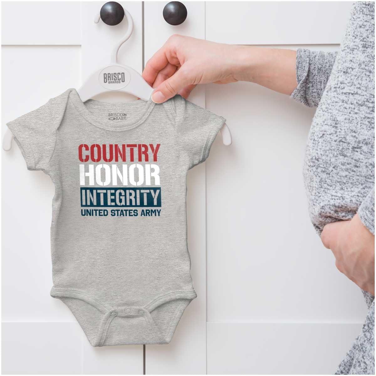 imageBrisco Brands US Army Patriotic Proud American Baby Romper Boys or GirlsHeather